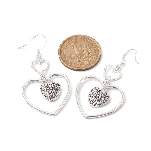 NWOT  Big Long Heart Drop Dangle Earrings, Cascading hearts Mix & Match 2/$10 - Picture 3 of 3